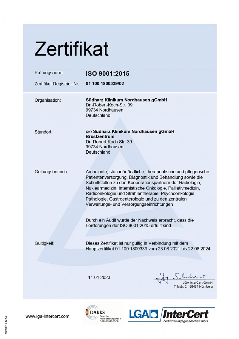 Zertifikat Brustzentrum (Foto: LGA InterCert)
