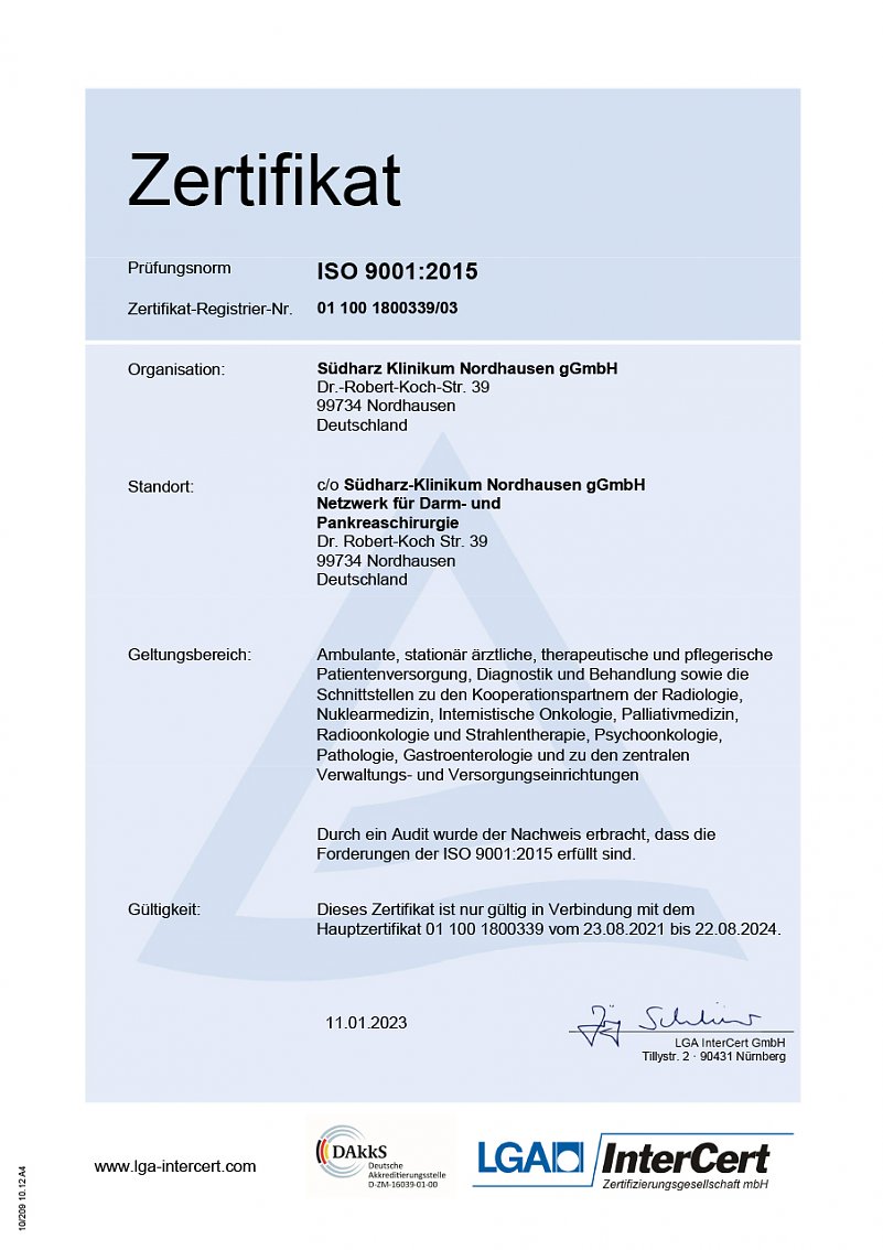 Zertifikat Netzwerk Darm- und Pankreaschirurgie (Foto: LGA InterCert)